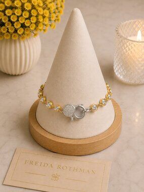 Freida Rothman Vault Gold Lumi Bezel w/ Silver Pave Closure NEW $129 MSRP
